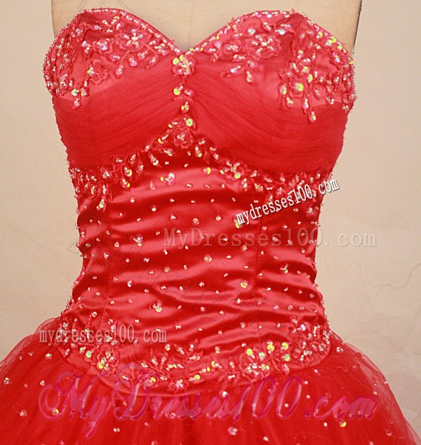 Sex Red Sweetheart Handmade Flower Puffy Quinceanera Dresses